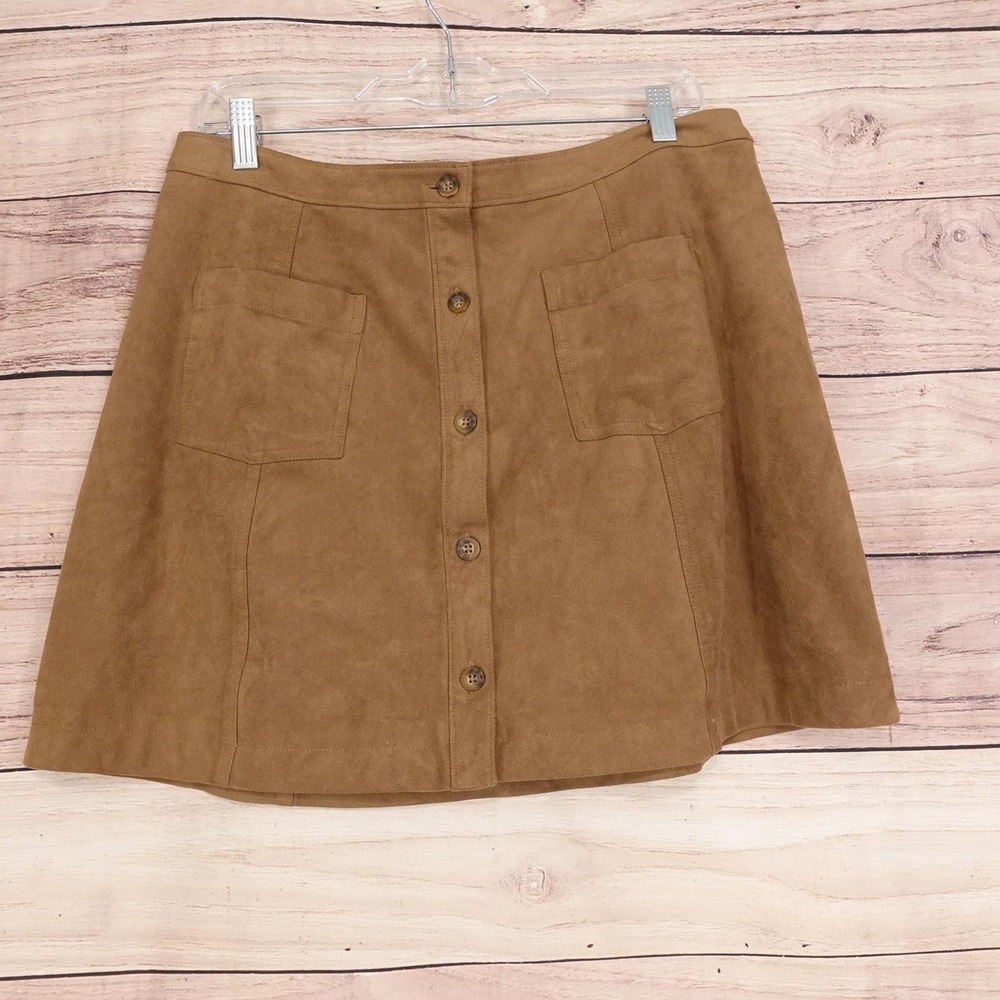 Abercrombie & Fitch Skirt Womens L Brown A-Line Short Faux Suede Lined Pockets